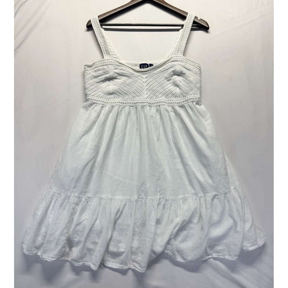 Gap Mini Dress Womens Large White Crochet‎ Knit Bodice Smocked Back Peplum Hem
